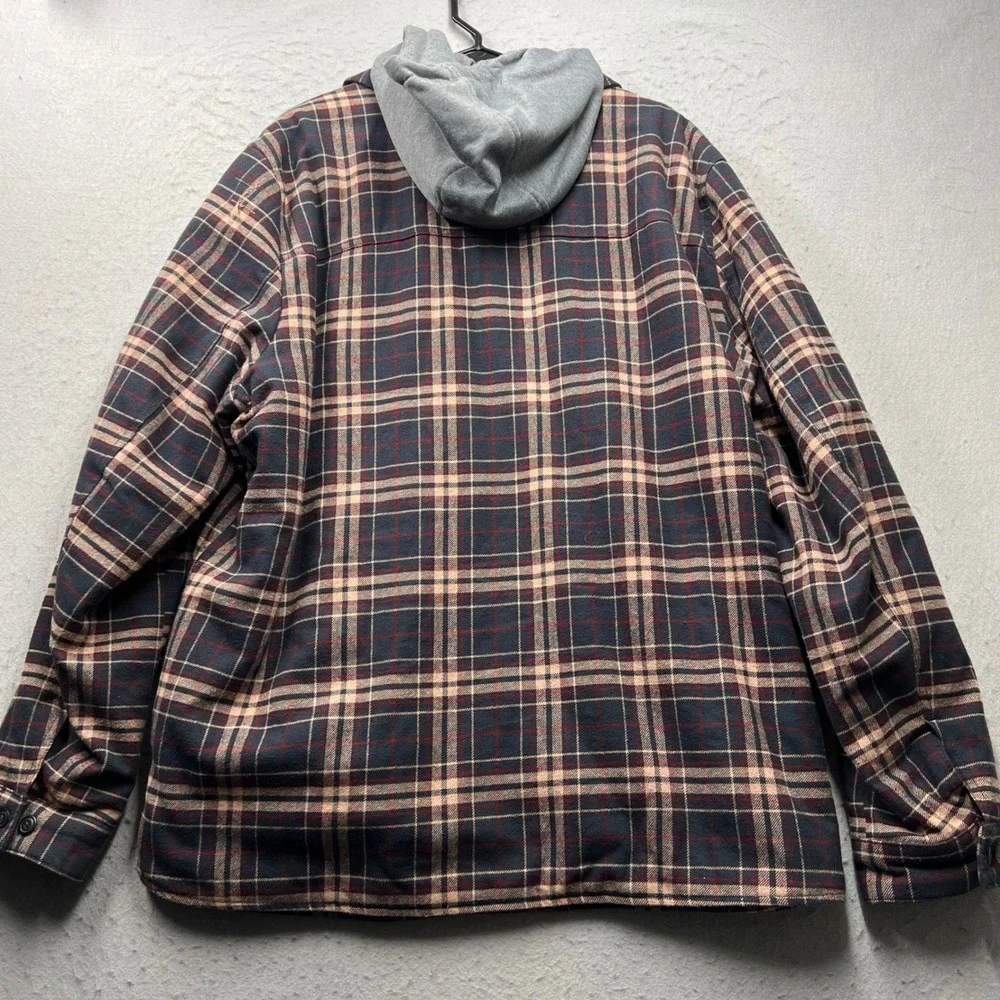 Levis Mens XL Plaid Flannel Sherpa Lined Hooded Shirt Jacket Navy Blue 2272